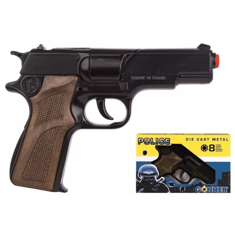 Pulio metal police pistol model 125/6 — žaislinis metalinis šovinių pistoletas pagamintas Gonher