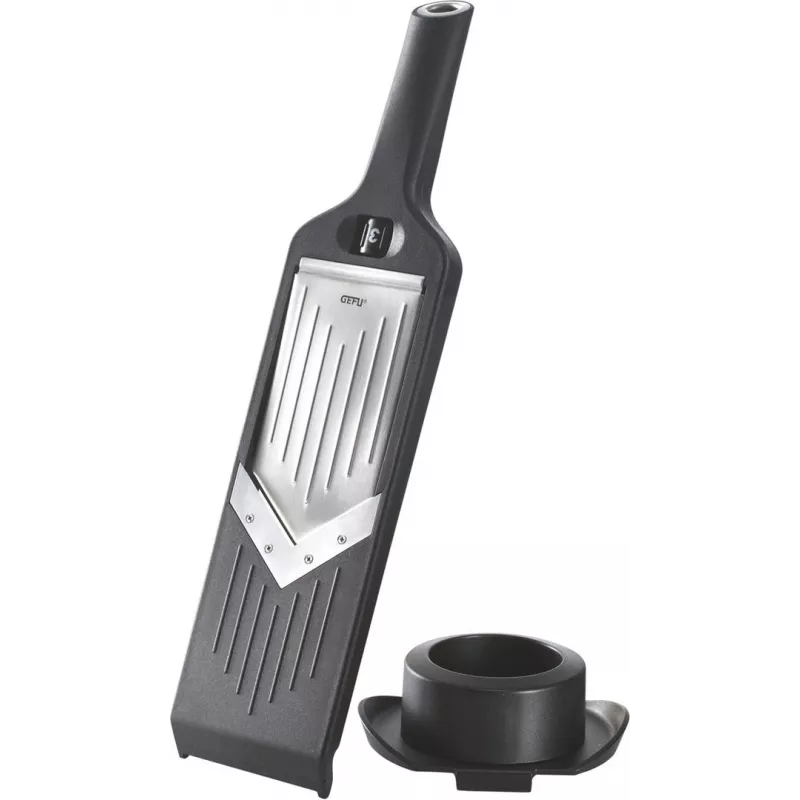 Rankinė pjaustyklė GEFU VIOLI 50440 — rankinė maisto pjaustyklė, nerūdijančio plieno peiliai, 5 pjovimo padėtys, ABS korpusas, galima plauti indaplovėje