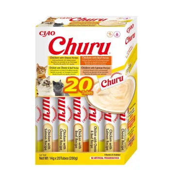 Kačių skanėstai INABA Churu Variety Box — Vištiena ir jautiena, 20 x 14 g tūbelės