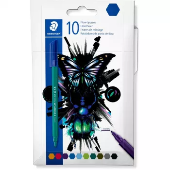 Fineliner rašikliai Staedtler 326 C10 E1, itin smulkus 1 mm antgalis, įvairių spalvų, pakuotėje 10 vnt.