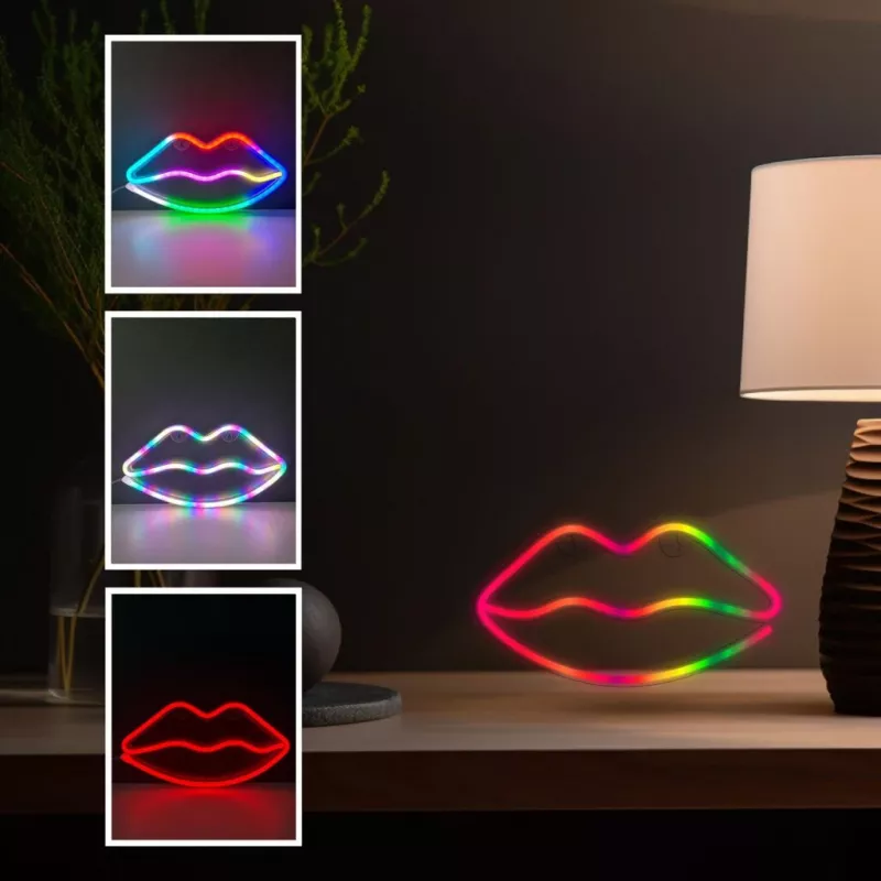 Neoninės lempos MANTA SNL61RGB LIPS RGB spalvą keičiantis dekoratyvinis ženklas, modelis SNL61RGB