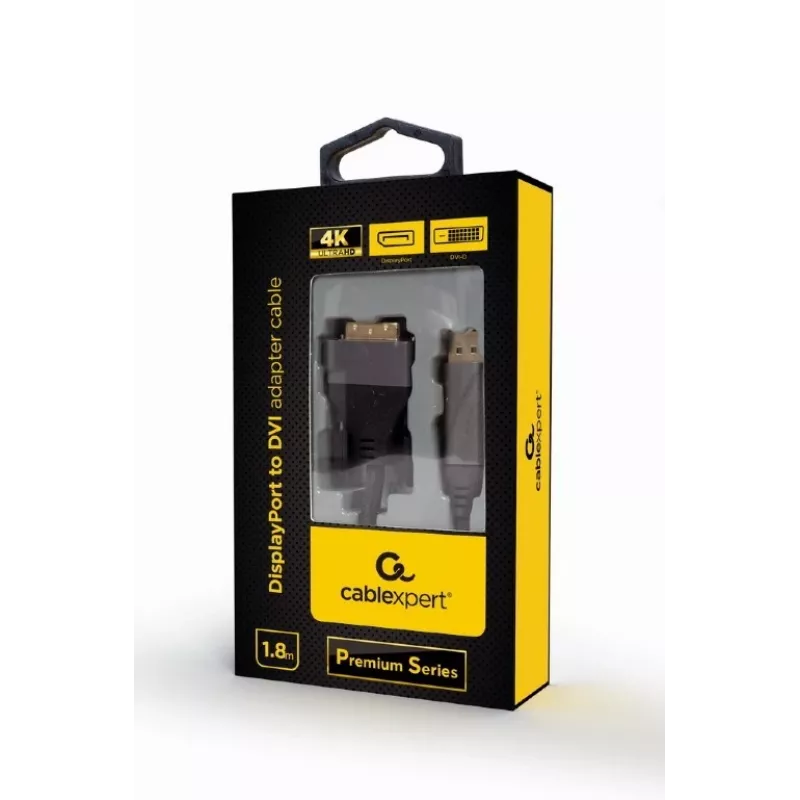 Vaizdo kabelio adapteris Gembird CC-DPM-DVIM-4K-6 — DisplayPort į DVI, 1,8 m, 4K, juodas