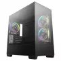 PC Midi Tower DeepCool CG380 3F — juoda, 235×437×451 mm, palaiko 2×120 mm šoninius + 1×120 mm galinį ventiliatorius, apatinis maitinimo blokas, 2,5 colio/3,5 colio HDD