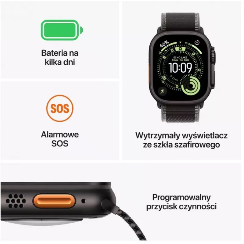 Išmanusis laikrodis „Apple Watch Ultra 3“ GPS + Cellular 49 mm juodo titano korpusas su juodo titano „Milanese“ apyranke (vidutinė)