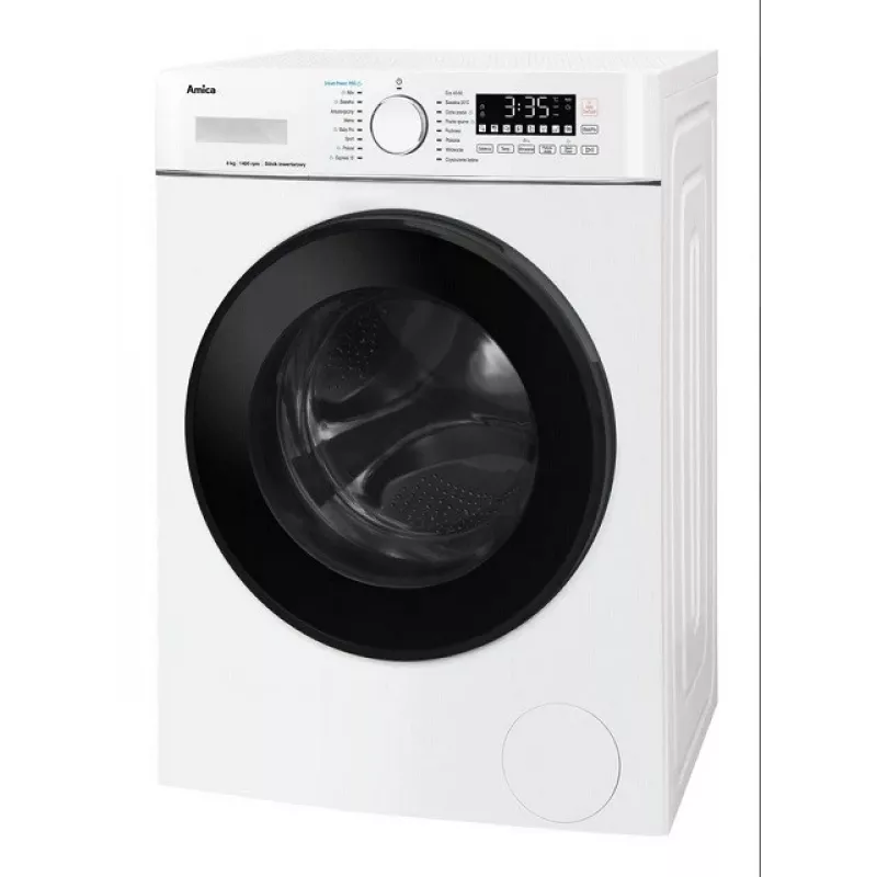 Skalbimo mašina Amica 8 kg talpos, A energijos klasė, 1400 aps./min., 16 programų, balta