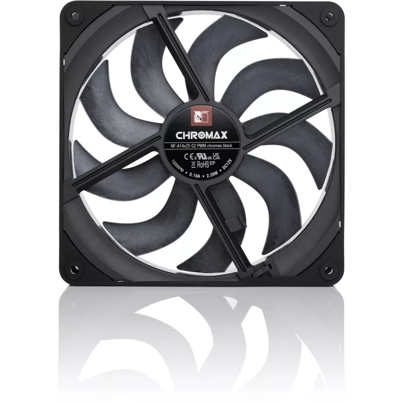 Noctua NF-A14x25 G2 PWM chromax.Juoda 140 mm korpuso ventiliatorius