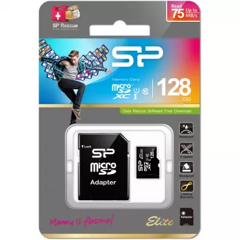 “MicroSDXC” atminties kortelė “Silicon Power” 128 GB UHS‑I (10 klasė, U1), 85 MB/s, juoda, su SD adapteriu