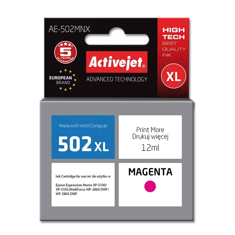 Activejet AE-502MNX rašalas (pakaitalas Epson 502XL W34010; Supreme; 12 ml; purpurinis)