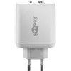 USB-C dviejų greitų įkroviklių, PD, GaN, 65 vatų (baltas, 1x USB-C, 1x USB-A, maitinimo tiekimas)