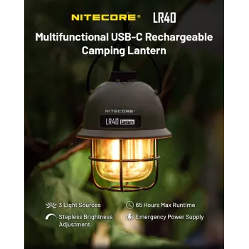 USB maitinamas stovyklavimo žibintas Nitecore LR40 100 lm Alyvinis
