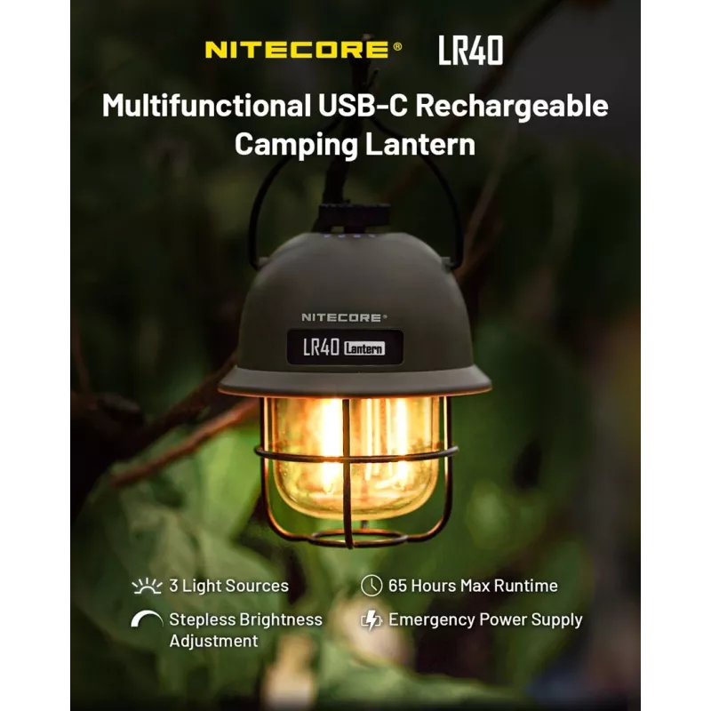 USB maitinamas stovyklavimo žibintas Nitecore LR40 100 lm Alyvinis