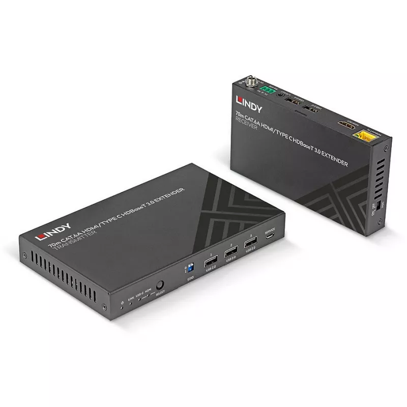 Lindy 70m Cat.6A HDMI 4K60 ir Type C HDBaseT 3.0 KVM ilgintuvas