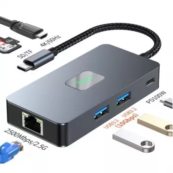 Tb Adapter Hub USB C (7w1) HDMI USB SD/tf RJ45 (2500 Mbps) Pd