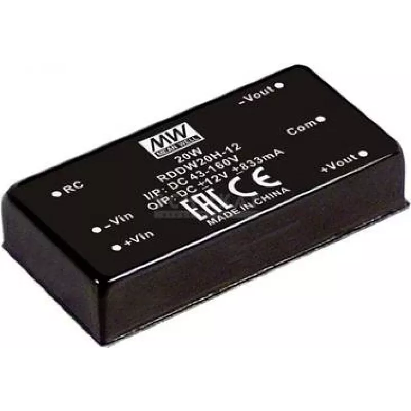 maitinimo adapteris Mean Well RDDW20H-15, 20 W, 15 V išėjimas, įėjimas 43–160 V, RoHS