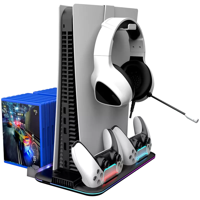 Aušinimo stovas CANYON CS-51 RGB, skirtas PS5 plonas juodas su dvigubu valdiklių įkrovimu