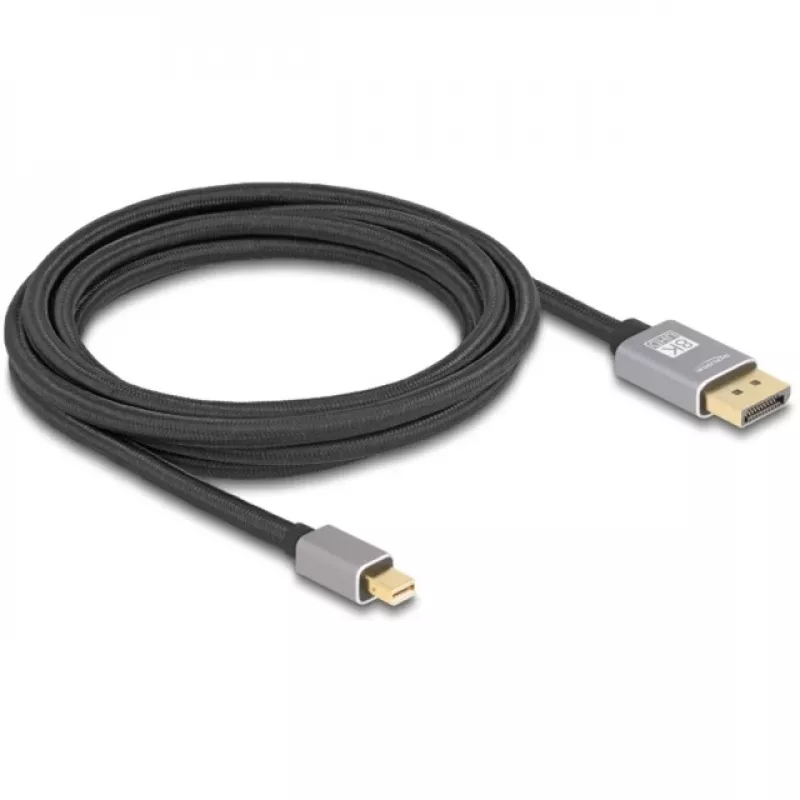Delock - DisplayPort kabelis - Mini DisplayPort (M) į DisplayPort (M) - DisplayPort 1.4 - 3,0 m - Palaiko 8K 60 Hz - Juoda, Pilka (81093)