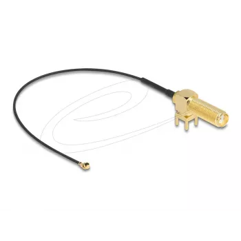 DeLOCK antenos laidas SMA 90° PCB lizdas pertvarinis bendraašis kabelis 0,15 m I-PEX MHF1 juoda auksinė