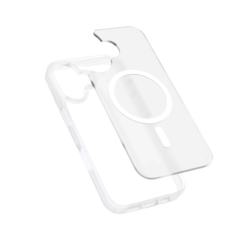 Crong Hybrid Matte Magnetic MagSafe dėklas iPhone 17 — permatomas baltas, PC+TPU
