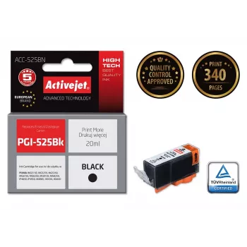 Suderinama rašalinė kasetė ActiveJet ACC-525BN, juoda, pigmentinis rašalas 20 ml, didelio (XL) našumo, skirta Canon PGI-525Bk