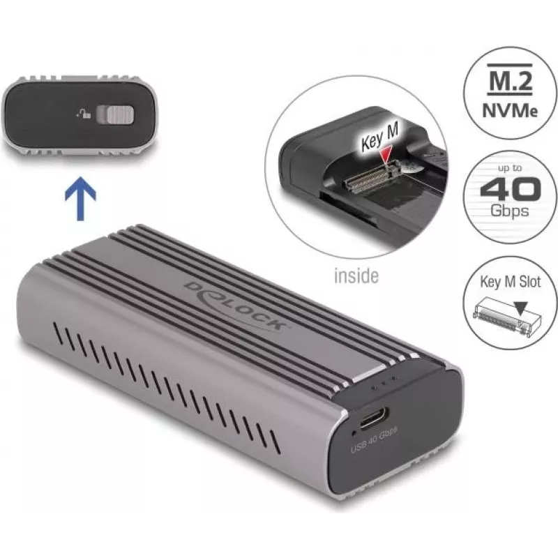 SSD dėklas DeLOCK 42029 USB Type-C 40 Gbps skirtas M.2 NVMe PCIe
