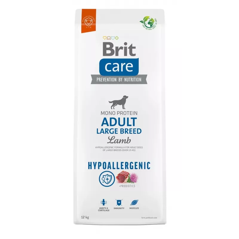 Sausas šunų maistas Brit Care Hypoallergenic Adult Large Breed Lamb & Rice 12 kg, baltymai 26%, riebalai 14%