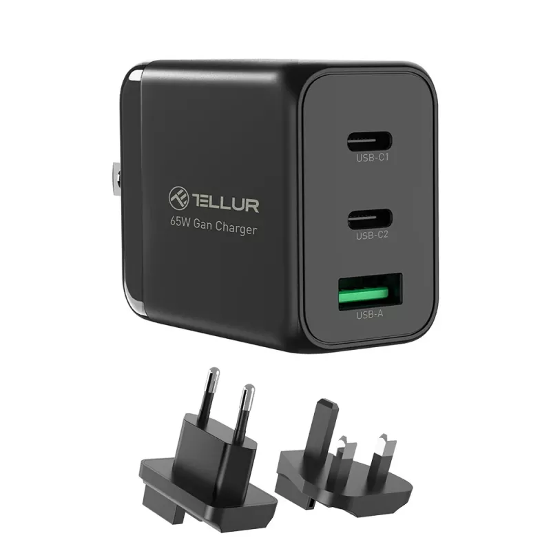 Sieninis pakrovėjas Tellur TLL151451 65W, 3 prievadai (2x USB-C, 1x USB-A)