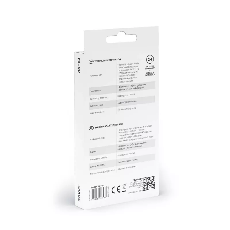 Adapteris Savio DisplayPort (M) v1.2 - HDMI A (F) v1.4, 4K, AK-62