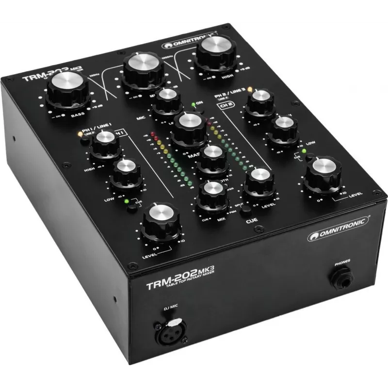 2 kanalų rotacinis maišytuvas Omnitronic TRM-202MK3 su EQ ir efektais