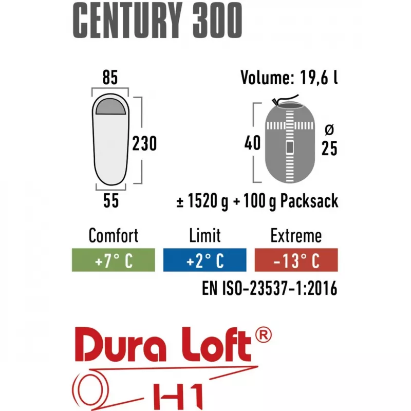 Mumijos formos miegmaišis High Peak Century 300 Poliesteris Pilka Raudona 230 cm