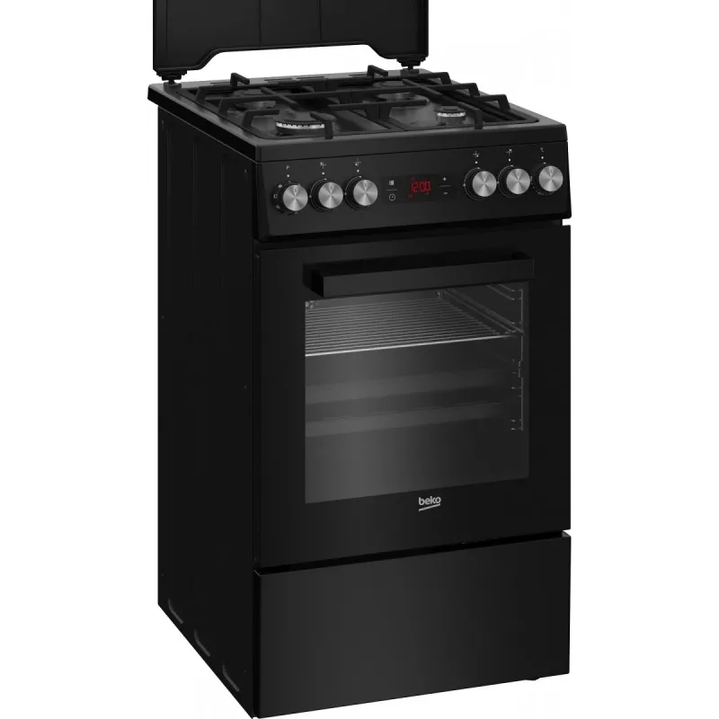 Laisvai pastatoma viryklė BEKO FSM52331DBDS, dujinė kaitlentė 4 degikliai (2900/2000/2000/1000 W), elektrinė orkaitė 60 l, 60 cm, energijos klasė A, juoda