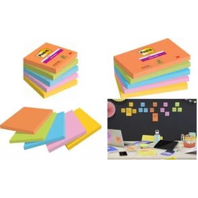 Post-it Super Sticky Notes Boost Collection lipnūs lapeliai itin stipriai sulipę įvairių spalvų 5 bloknotai (7100258933)
