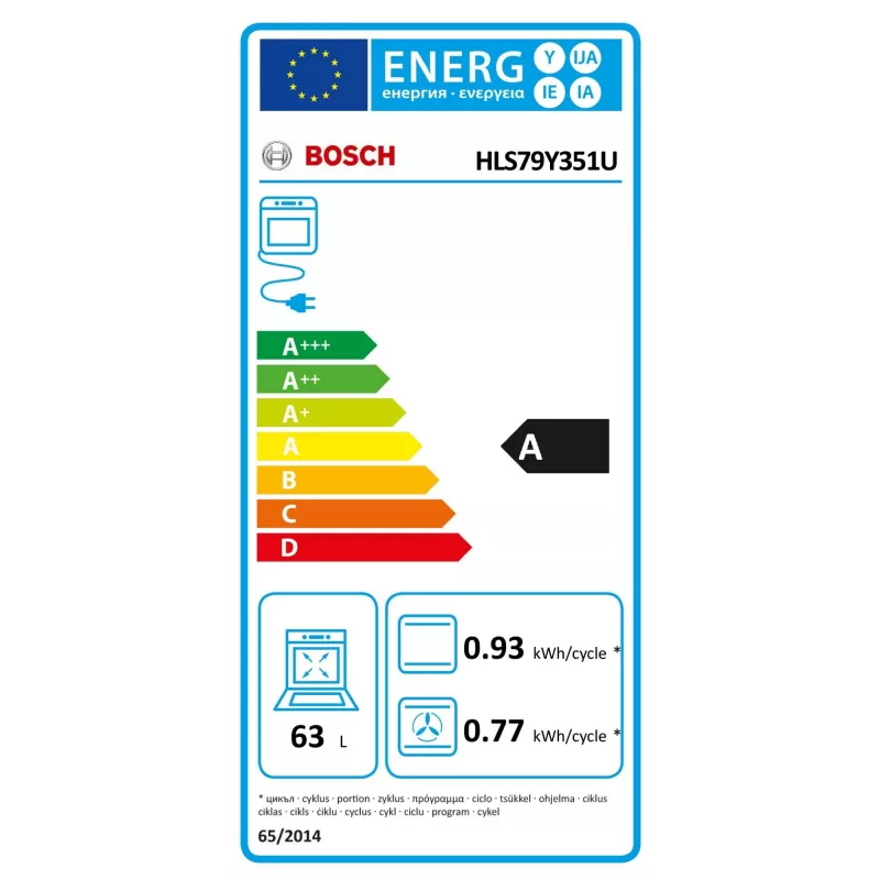 Bosch Viryklė HLS79Y351U 6 serija, kaitlentės tipas: indukcinė, orkaitės tipas: elektrinė, nerūdijantis plienas, plotis 60 cm, grilis, LCD, 63 L, gylis 60 cm