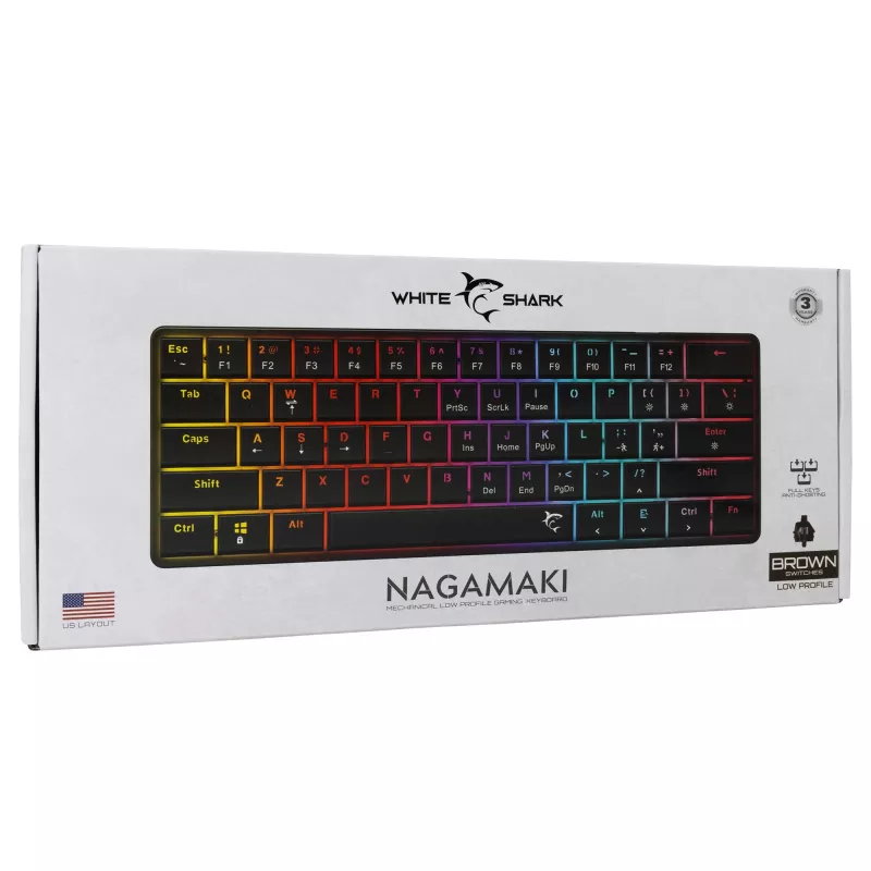 Mechaninė klaviatūra White Shark Nagamaki GK-006131 juoda US išdėstymas Brown jungikliai