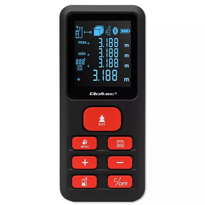 Lazerinis atstumo matuoklis QOLTEC 50688 su LCD ekranu, matavimo diapazonas iki 120 m