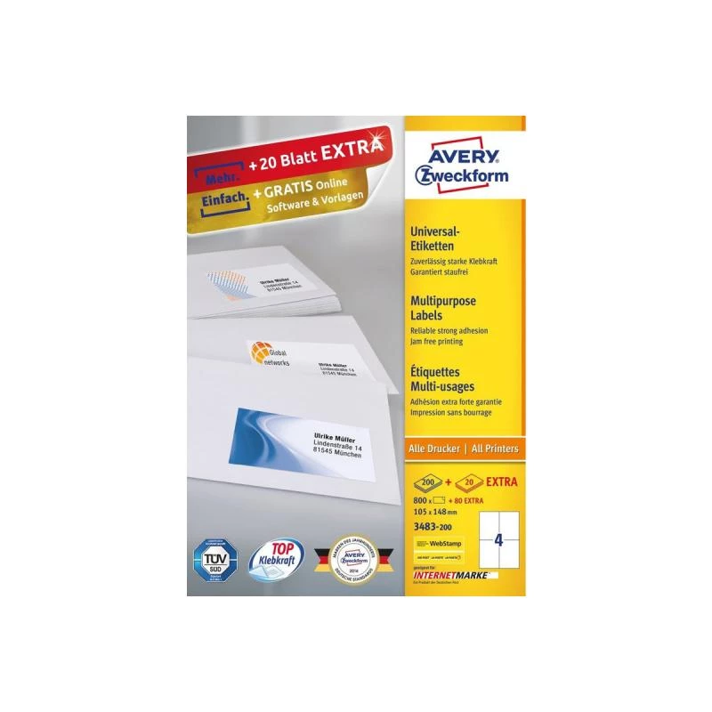 Lipnios etiketės Stačiakampis Avery 3483