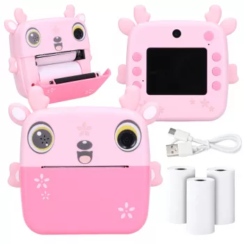 Extralink rinkinys | Terminis spausdintuvas EPP-005 Pink + terminis popierius 3 rulonai | gelsvai ruda