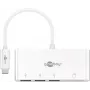 Goobay USB-C™ daugiafunkcis adapteris kortelių skaitytuvas, baltas, 0,15 m – išplečia USB-C™ įrenginį trimis USB 3.0 prievadais ir kortelių lizdu SD/MMC bei „Micro SD“ kortelėms (62097)