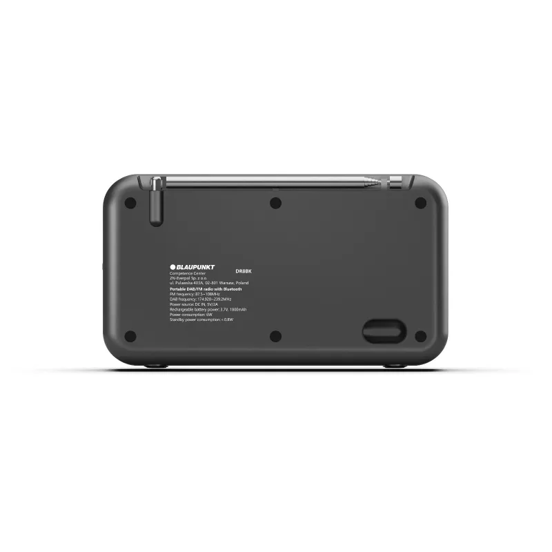 Radijo laikrodis BLAUPUNKT DR8BK — skaitmeninis žadintuvas su FM/DAB+, „Bluetooth 5.3“, 2 W, 1800 mAh, USB įkrovimas, juodas