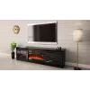 TV staliukas su židiniu Cama Meble GRANERO modelis — 200 x 56,7 x 35 cm, juoda/juoda blizgi, 2 durys, 2 lentynos, stumdomos durys, MDF/medžio drožlių plokštė