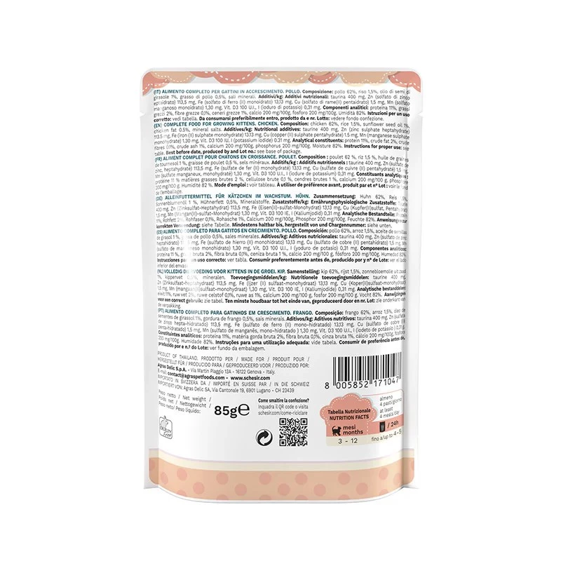 SCHESIR vištienos filė želėje - drėgnas maistas kačiukams - 85 g