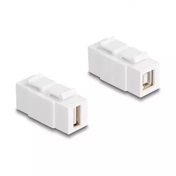 Keystone modulis DELOCK USB 2.0 Type-A jungtis (moteriška) į Type-B jungtį (moterišką), plokščias, baltas, 16,8×40×22,1 mm