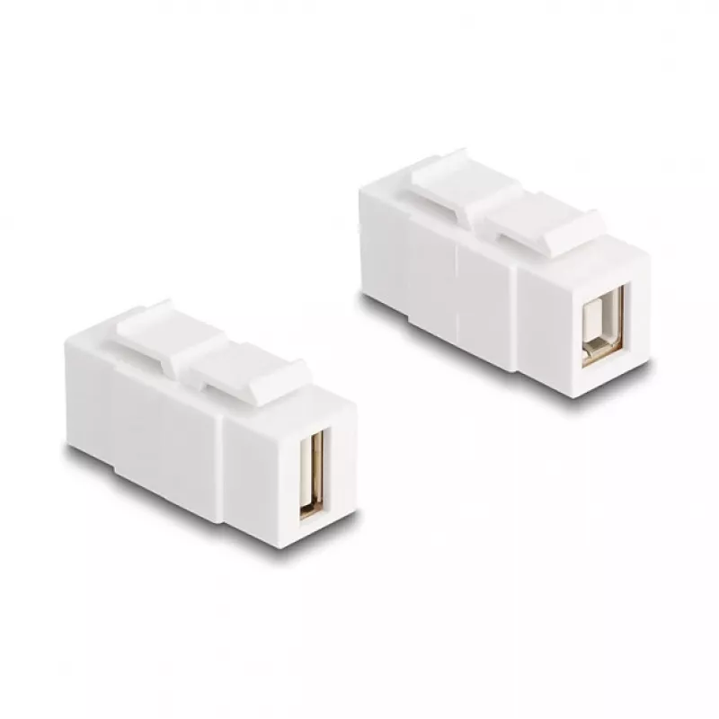 Keystone modulis DELOCK USB 2.0 Type-A jungtis (moteriška) į Type-B jungtį (moterišką), plokščias, baltas, 16,8×40×22,1 mm