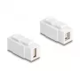 Keystone modulis DELOCK USB 2.0 Type-A jungtis (moteriška) į Type-B jungtį (moterišką), plokščias, baltas, 16,8×40×22,1 mm