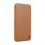 Apsauginis aplanko tipo dėklas Nillkin Qin Prop Leather, skirtas iPhone 16, rudas, su integruotu stovu