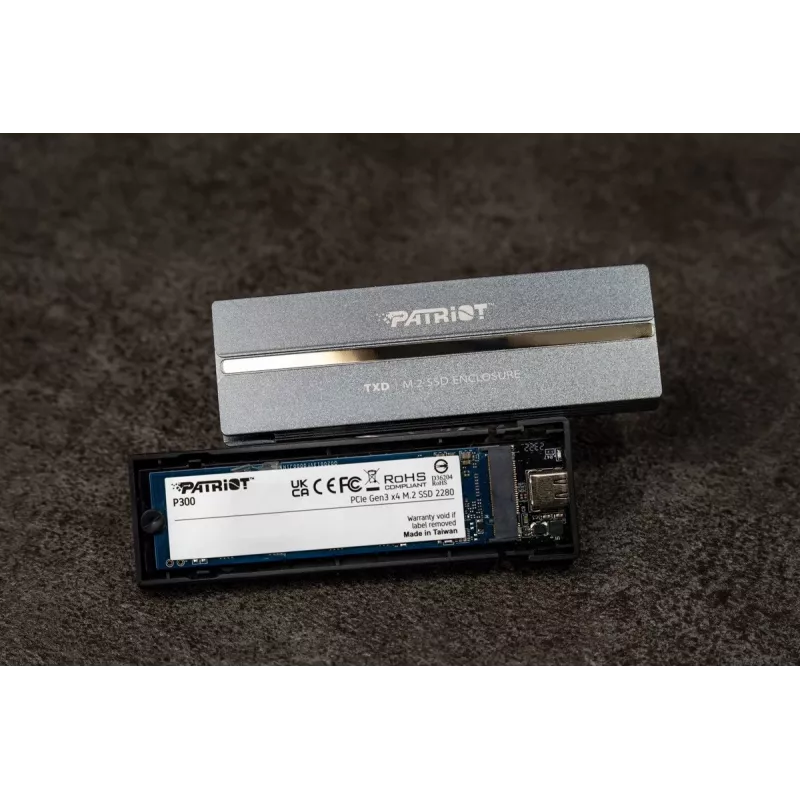 Išorinis NVMe M.2 PCIe SSD korpusas PATRIOT PV810UPNGM — USB-C 3.2 Gen 2, palaiko 2230/2242/2260/2280, iki 8 TB, aliuminis, pilkas