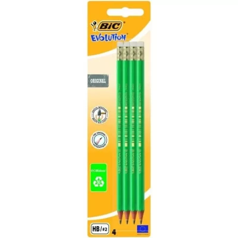 BIC pieštukai EVOLUTION Originali su trintuku, HB, rinkinys 4 vnt. 049012