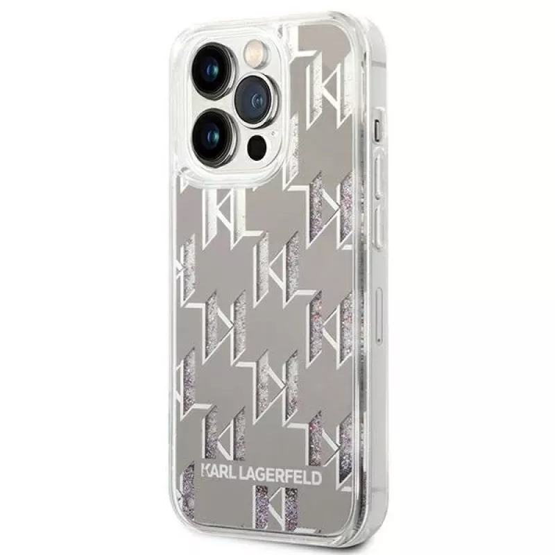 Karl Lagerfeld KLHCP14XLMNMS iPhone 14 Pro Max 6.7 kietas dėklas sidabrinis / sidabrinis Liquid Glitter Monogram
