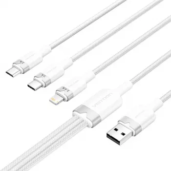 USB 2.0 A į 3 viename 3A laidas Vention CTPWG 1,5 m baltas