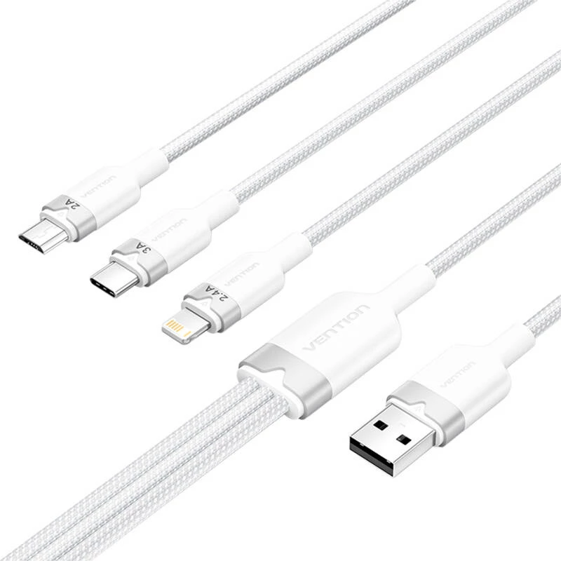 USB 2.0 A į 3 viename 3A laidas Vention CTPWG 1,5 m baltas