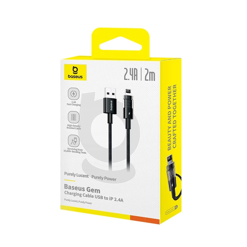 Baseus Gem USB į IP 2.4A greito įkrovimo kabelis 2 m Juoda
